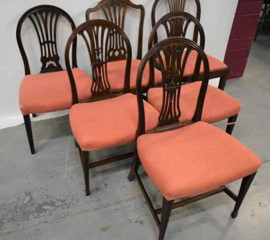 Set of three George III Sheraton style mahogany dining chairs, three other Georgian chairs - Image 2 of 4