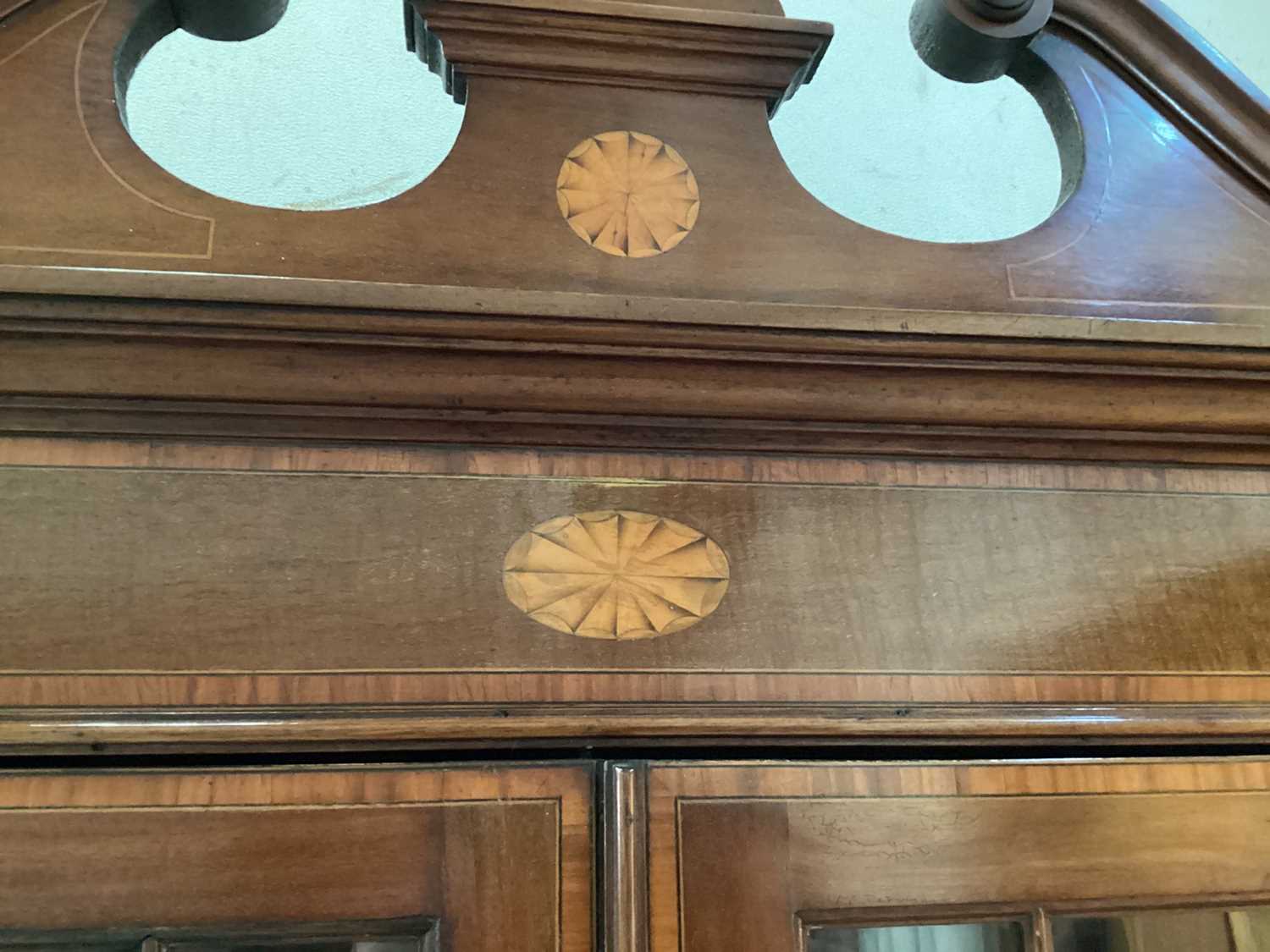 Edwardian mahogany and satinwood inlaid bureau bookcase - Image 5 of 13