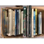 Box of books including works on Edward Seago and other East Anglian artists, David Hockney and other
