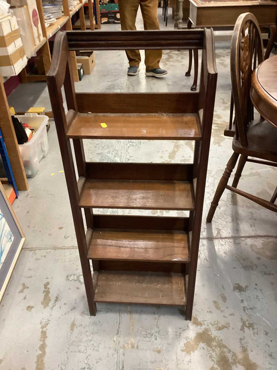 Narrow oak open bookcase, 37cm wide, 15.5cm deep, 94cm high, together with an oak three tier folding