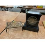 Victorian slate mantle clock and brass trivet