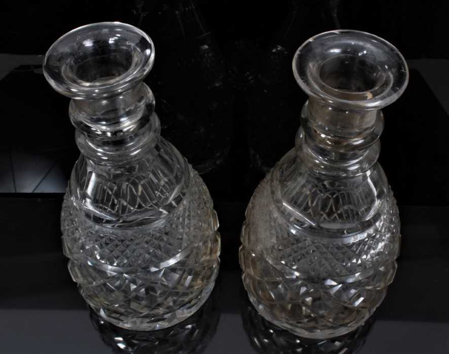 A pair of 19th century two-ring cut glass decanters with mushroom stoppers, 28cm high - Image 2 of 5
