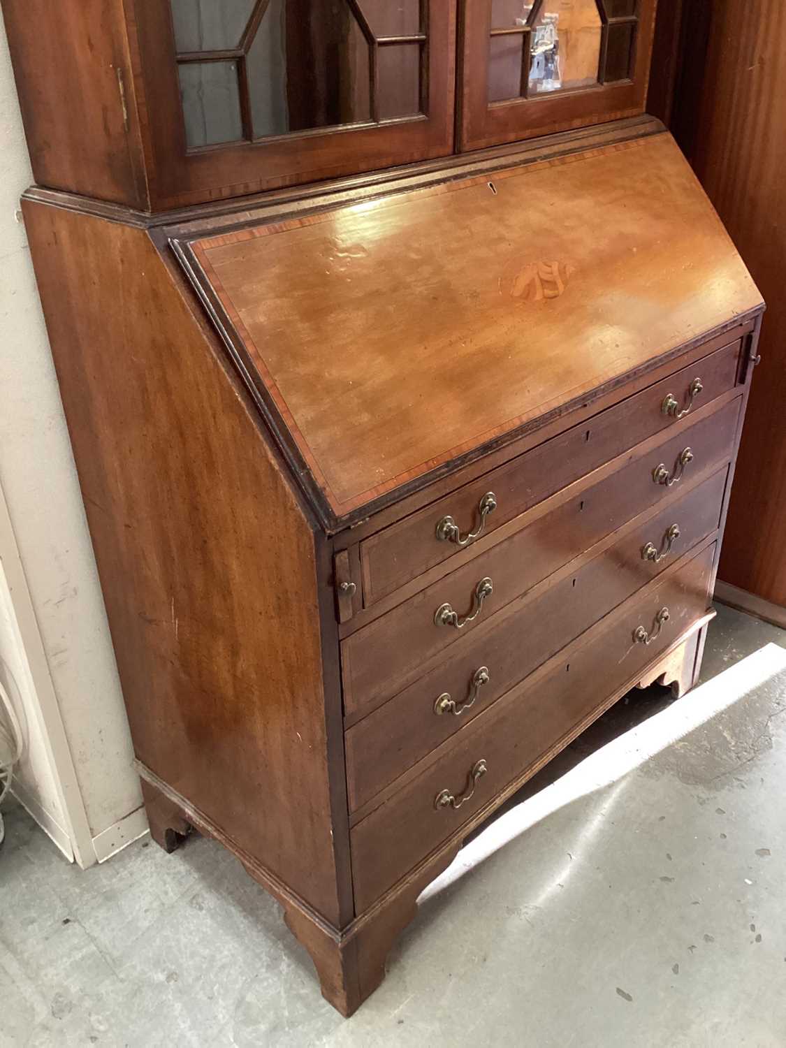 Edwardian mahogany and satinwood inlaid bureau bookcase - Image 4 of 13