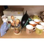 Susie Cooper six place coffee set, Nao figure (boxed), two West Germany figures and Poole pottery do