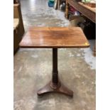 Regency rosewood wine table with rectangular top on turned column and trefoil base, 50cm wide, 39cm
