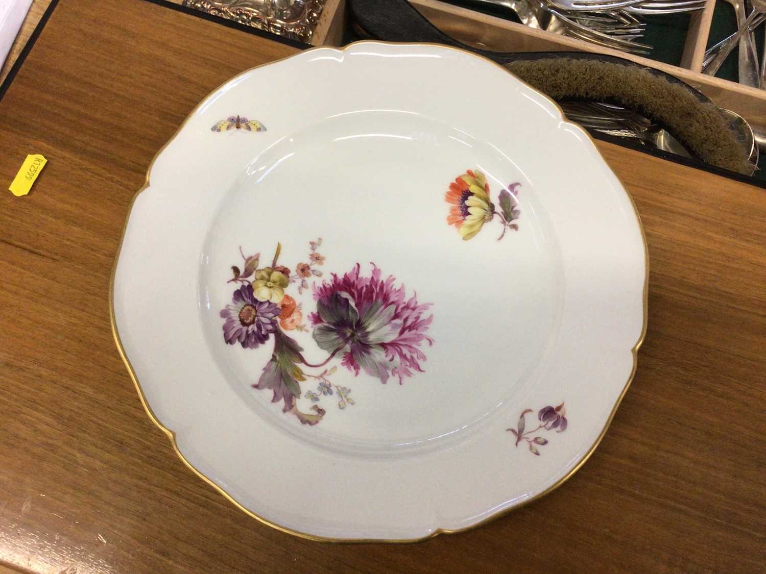 KPM porcelain cabinet plate, decorated with flowers, marks to base