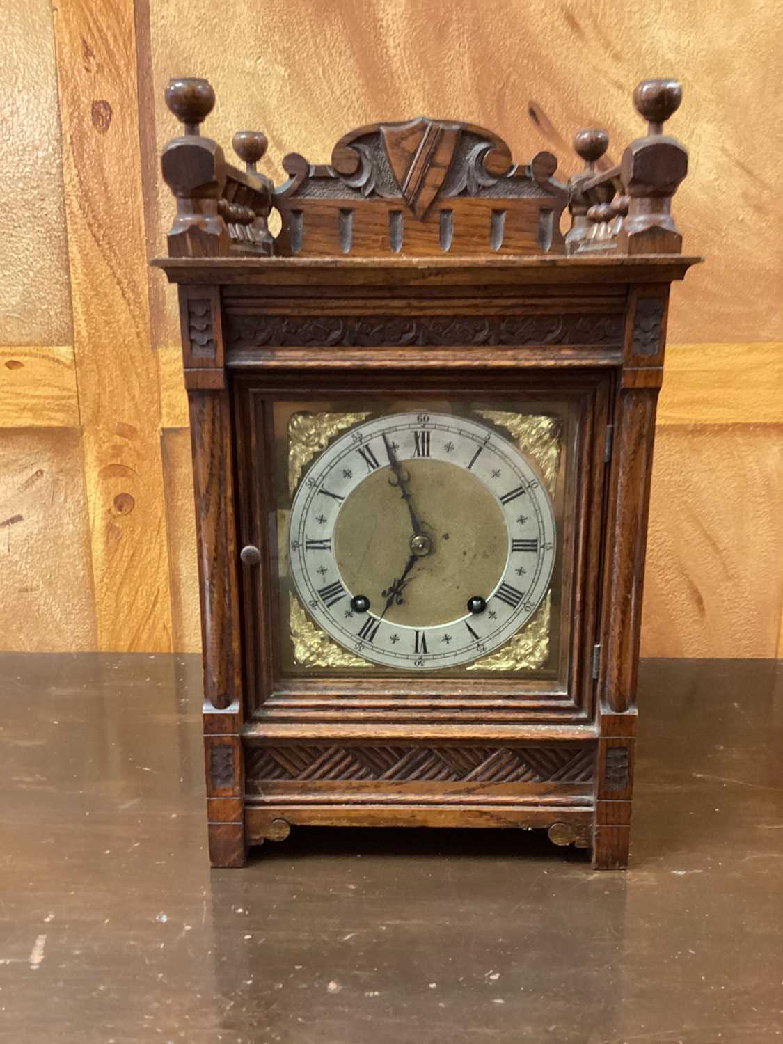 Late 19th century oak cased mantel clock