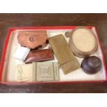 Brass sovereign holder/compact, cased inkwell and other items