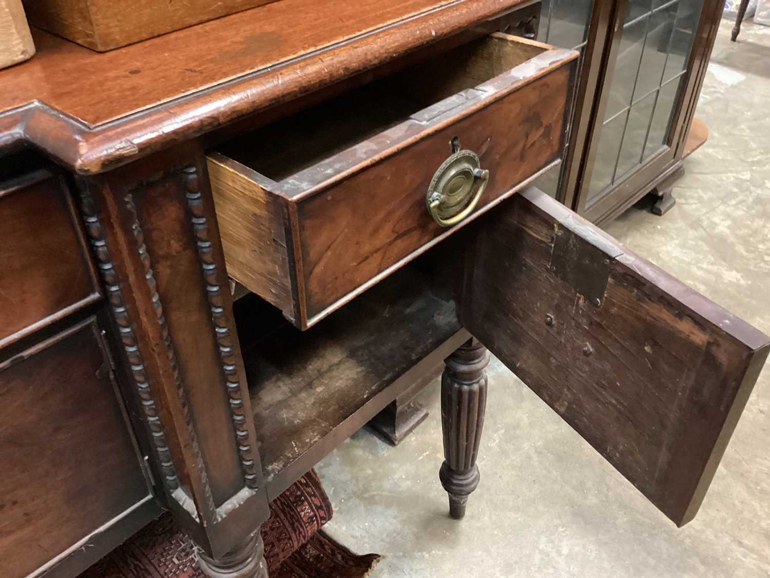 Late Regency mahogany inverted breakfront sideboard with an arrangement of drawers and cupboards on - Image 4 of 4