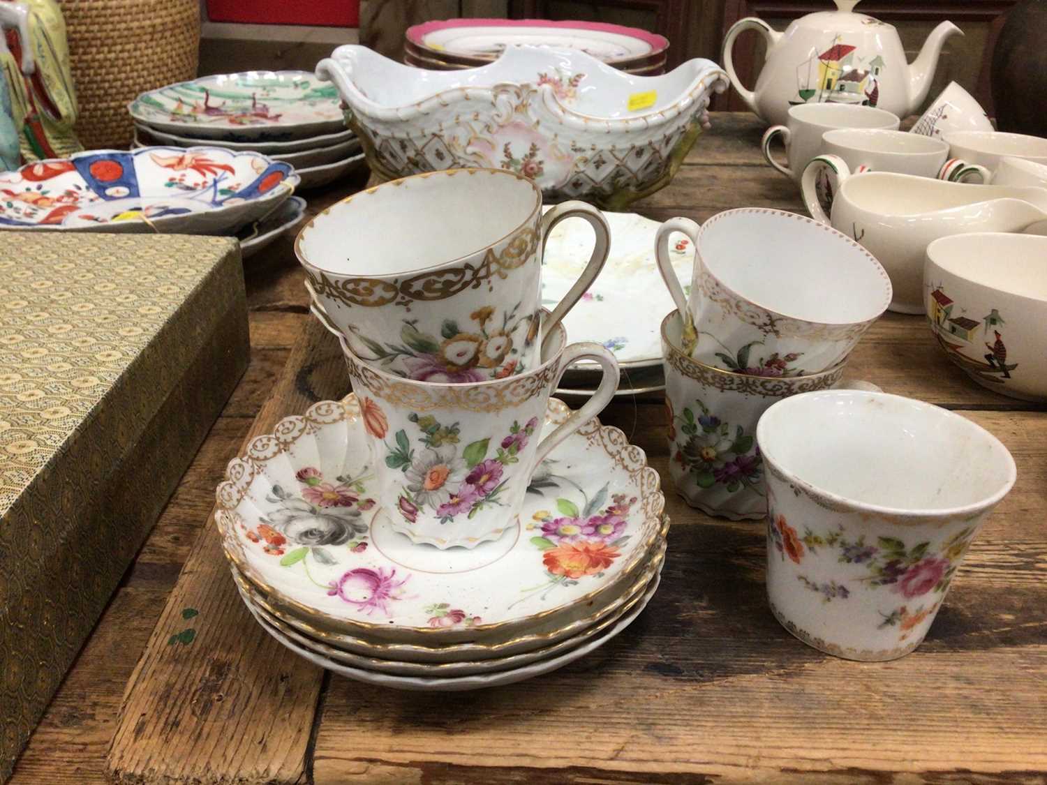 A Meissen bowl with scalloped rim, moulded basket form, with four root and branch legs, together wit - Image 2 of 5