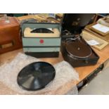 Vintage portable gramophone and lot 78 rpm records