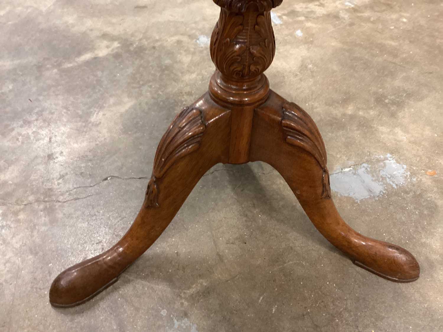 Burr walnut veneered occasional table with pie crust top and door below on turned and carved column - Image 4 of 5