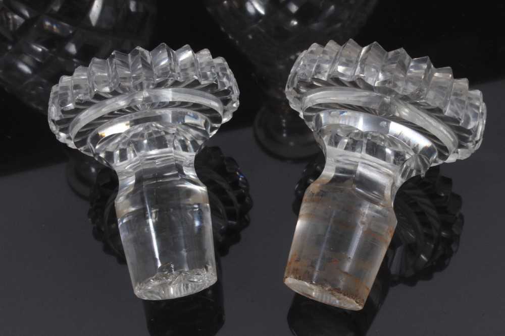 A pair of 19th century two-ring cut glass decanters with mushroom stoppers, 28cm high - Image 3 of 5