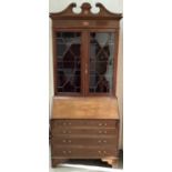 Edwardian mahogany and satinwood inlaid bureau bookcase