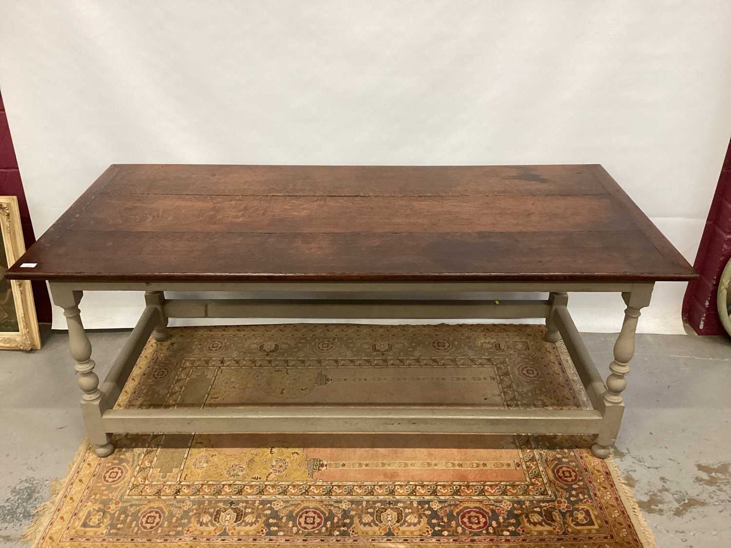 Antique country kitchen table with oak top and painted base