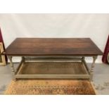 Antique country kitchen table with oak top and painted base