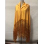 Victorian Italian gold silk shawl with fringing and others