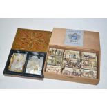 Collection of Chinese mother of pearl gaming counters in Indian lacquer box and rare set of battle s