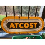 Vintage Atcost enamel sign, 30" x 12"