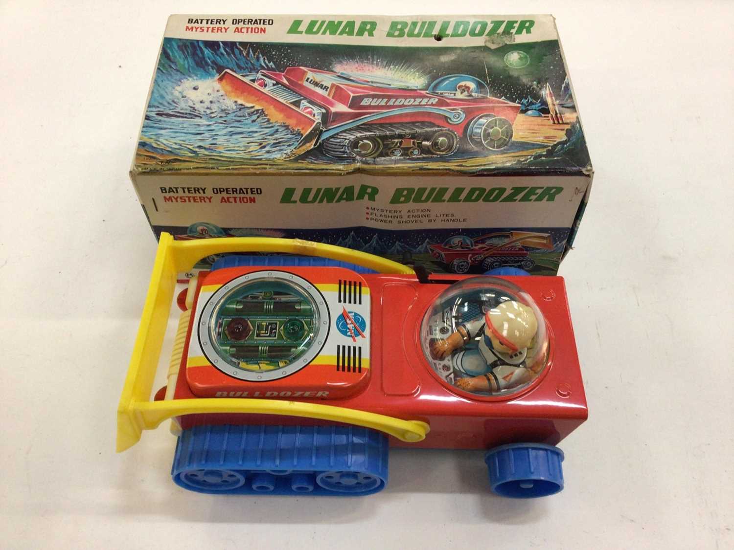 Battery operated Mystery Action Lunar bulldozer tinplate model in original box