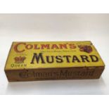 Victorian Colman's mustard pine box containing fretworking saws and other tools,