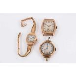 Three vintage 9ct gold cased wristwatches, including one on 9ct gold bracelet