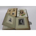 Early Photography - Two leather albums, one with illustrated pages, containing Victorian Cabinet car