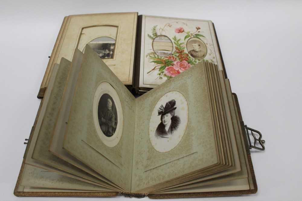 Early Photography - Two leather albums, one with illustrated pages, containing Victorian Cabinet car - Image 2 of 5