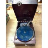 Small sized tin cased portable gramophone
