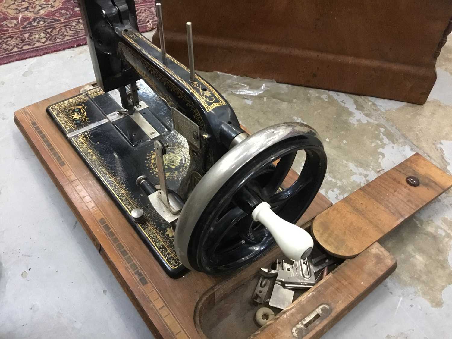 Late 19th century Housewife's Delight hand sewing machine in case