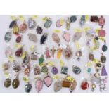 Collection of silver mounted semi precious stone pendants