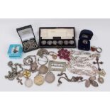 Group of silver, white metal and similar jewellery including gem set pendants, necklace chains, ring