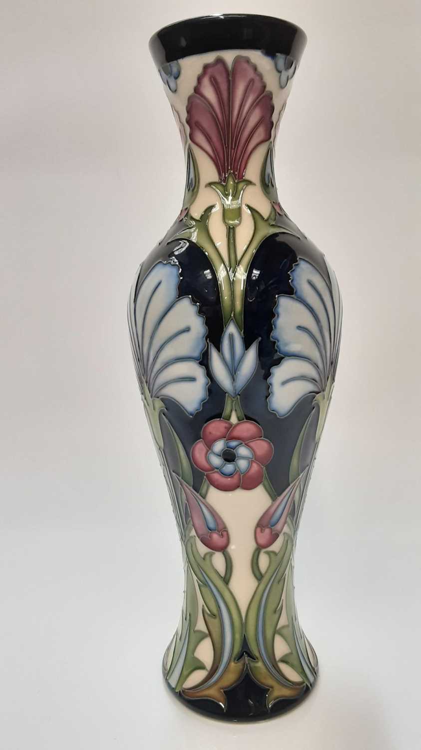 Moorcroft pottery Trial vase decorated with blue and pink flowers, dated 17-8-09, 31cm high, boxed - Image 2 of 3