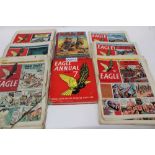 Large run of Eagle comics including no.1 (poor condition) and other ephemera.