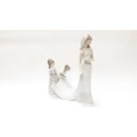 Impressive Lladro porcelain figure group of a Bride and two Bridesmaids, 35cm high, 28cm wide