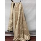 Victorian cream satin skirt with train and scalloped black velvet trim. Victorian black satin boned