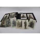 Postcards and photographs in four family albums including various WW1 military subjects and unusual