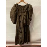 1833 Georgian brown silk taffetta maternity dress , feeding openings with button fastenings. Silk