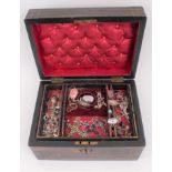 Victorian coromandel jewellery box containing silver gem set pendants and necklaces, various earring