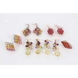 Group of 9ct gold gem set earrings to include five pairs and one single