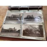 Postcards in three albums and loose pages, including real photographic topography, military, silk ca
