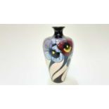 Moorcroft pottery limited edition vase decorated in the Pansy Pastime (locked room) pattern by Rache