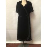 Royal couture dressmaker Roger Brines black velvet evening wrap over dress with finely pleated.....