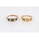 Edwardian 18ct gold sapphire and diamond ring together with a yellow metal sapphire, diamond and rub