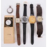 Four vintage wristwatches, Mappin & Webb silver cased watch and a silver fob watch (6)