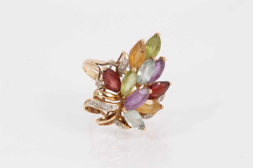 14ct gold multi gem and diamond set cocktail ring