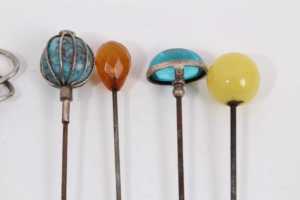 Collection of twelve vintage hat pins including five silver pins by Charles Horner, three enamelled - Image 3 of 4