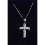 9ct white gold and synthetic white stone cross pendant on 9ct white gold chain