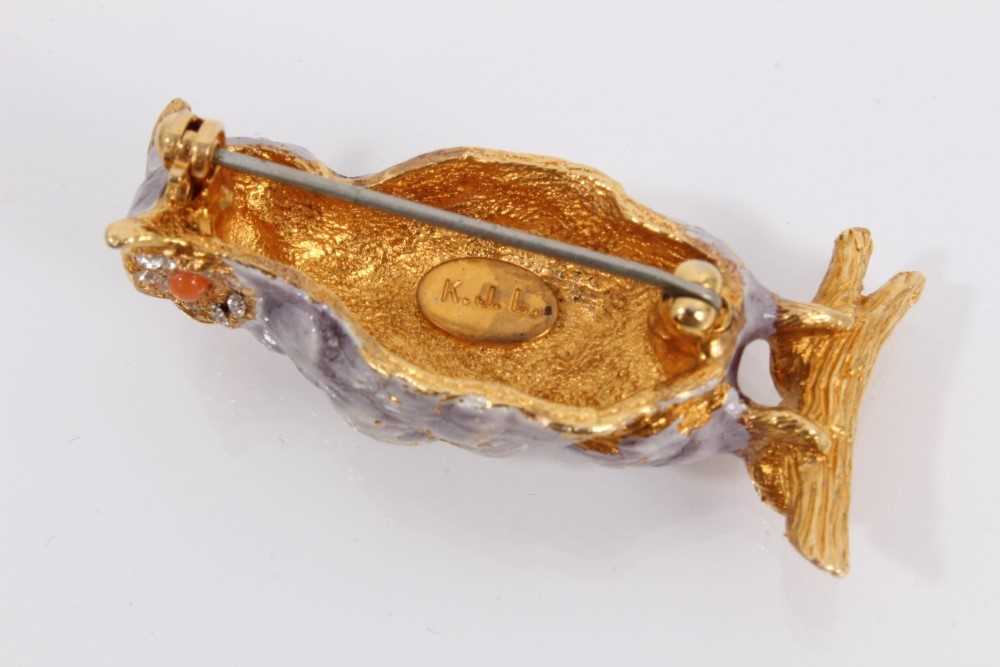 Kenneth Lane enamelled gilt metal owl brooch, signed K.J.L to reverse, 5cm long - Image 2 of 2