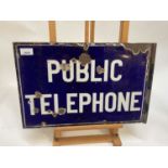 Vintage Public Telephone double sided enamel sign